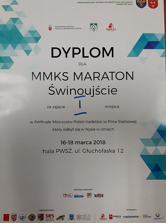 Awans Kadetw MMKS „MARATON” winoujcie do Finau Mistrzostw Polski