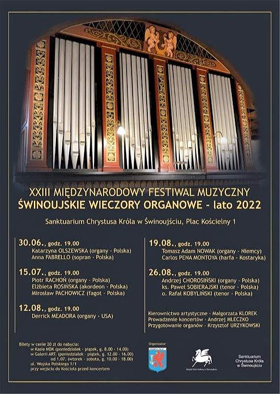 XXXIII Midzynarodowy Festiwal Muzyczny winoujcie Wieczory Organowe – lato 2022